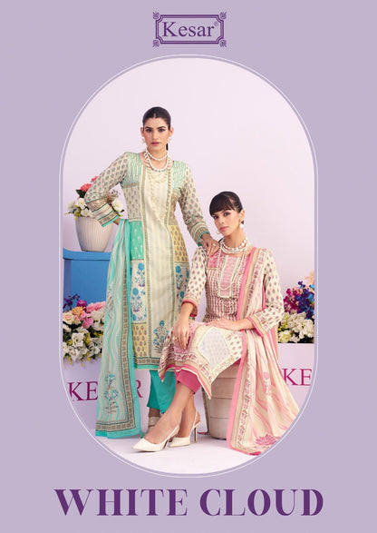 White Cloud Kesar Lawn Cotton Karachi Salwar Suits Manufacturer Ahmedabad