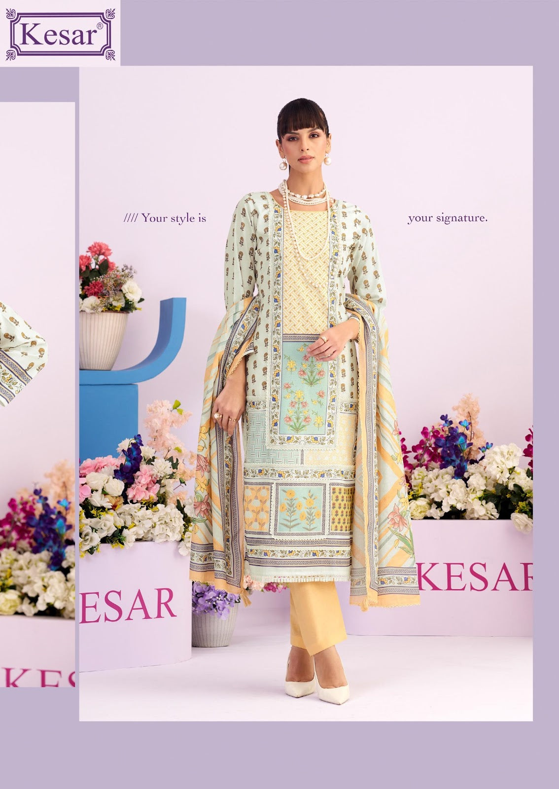 White Cloud Kesar Lawn Cotton Karachi Salwar Suits Manufacturer Ahmedabad