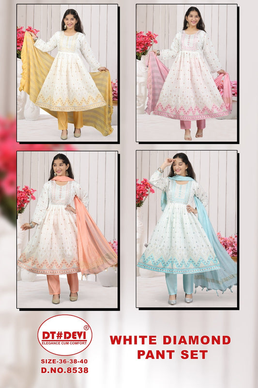 White Diamond 8538 Dt Devi Roman Silk Readymade Anarkali Suits Wholesale Rate