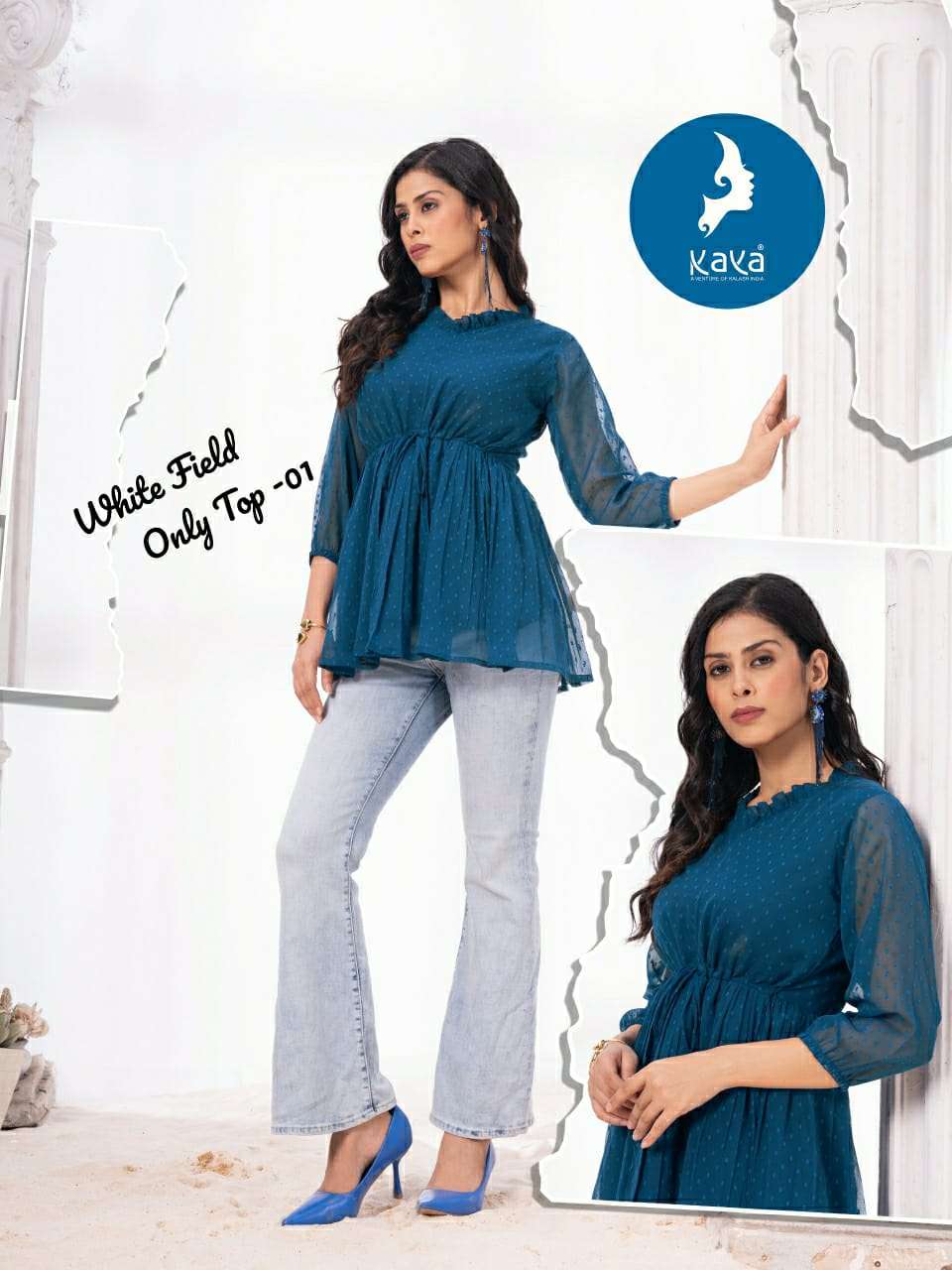 White Field Kaya Georgette Fancy Tops Wholesale Rate