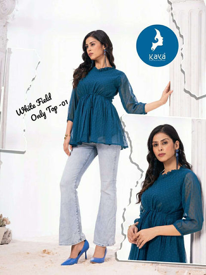 White Field Kaya Georgette Fancy Tops Wholesale Rate