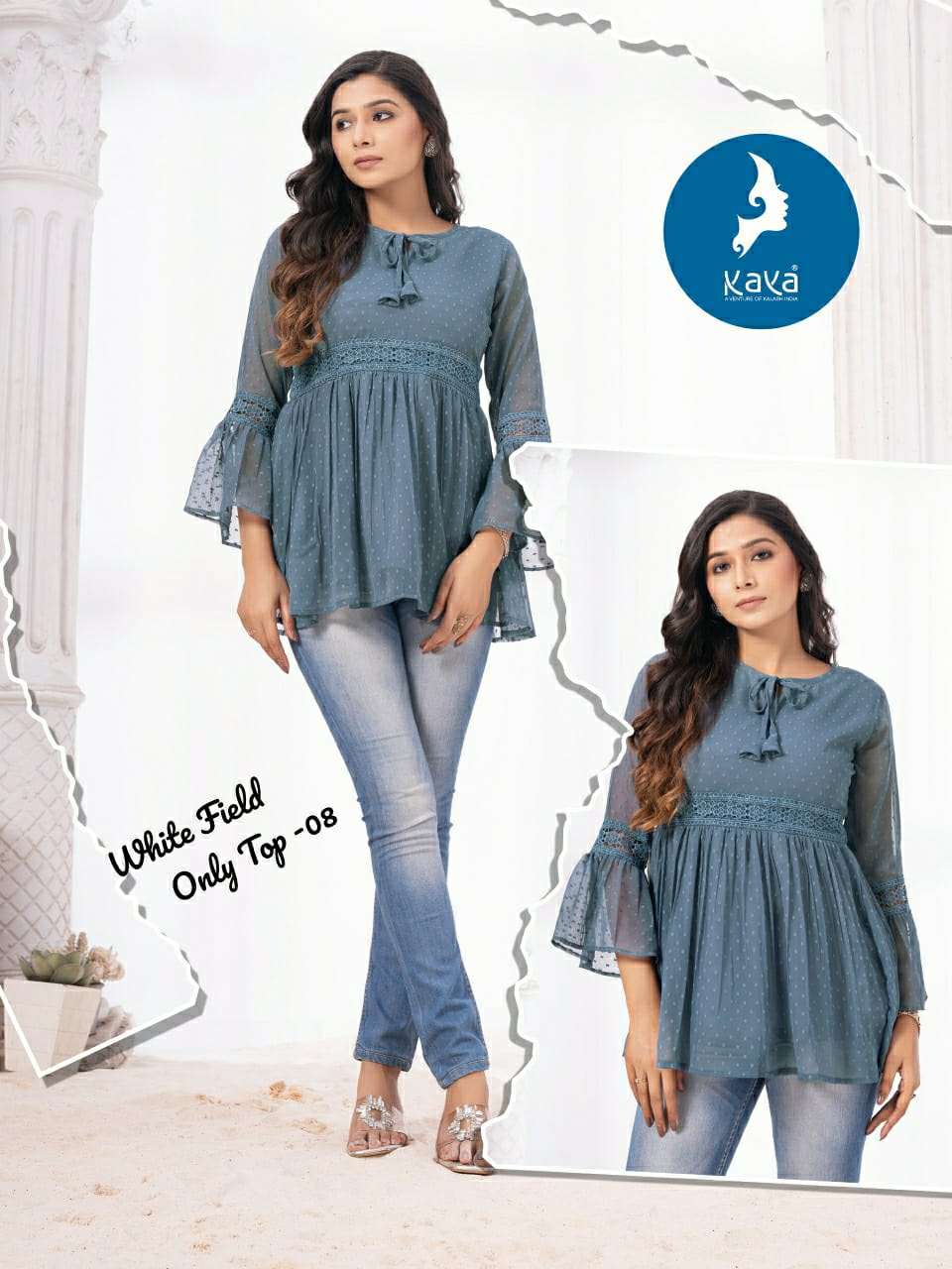 White Field Kaya Georgette Fancy Tops Wholesale Rate