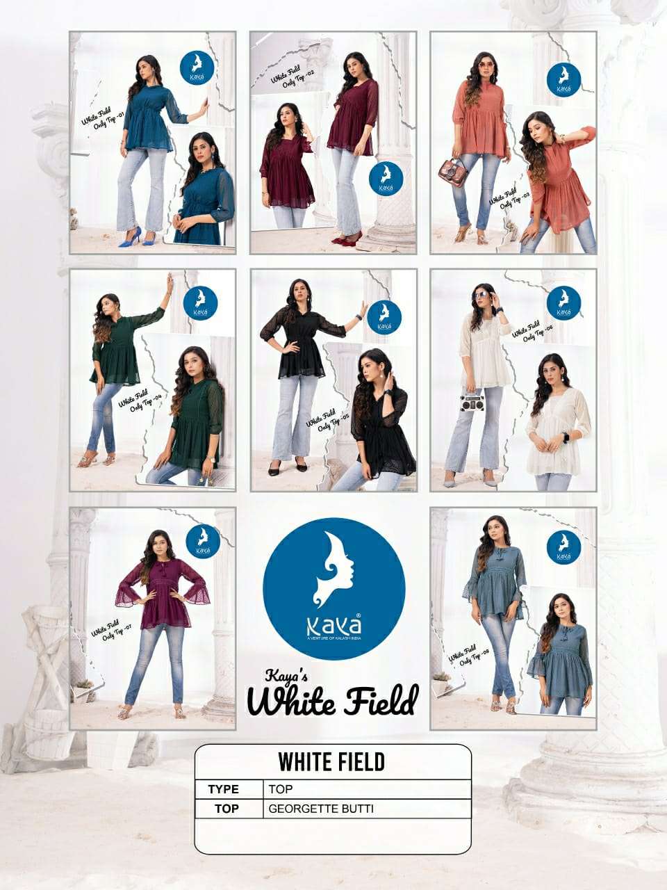 White Field Kaya Georgette Fancy Tops Wholesale Rate