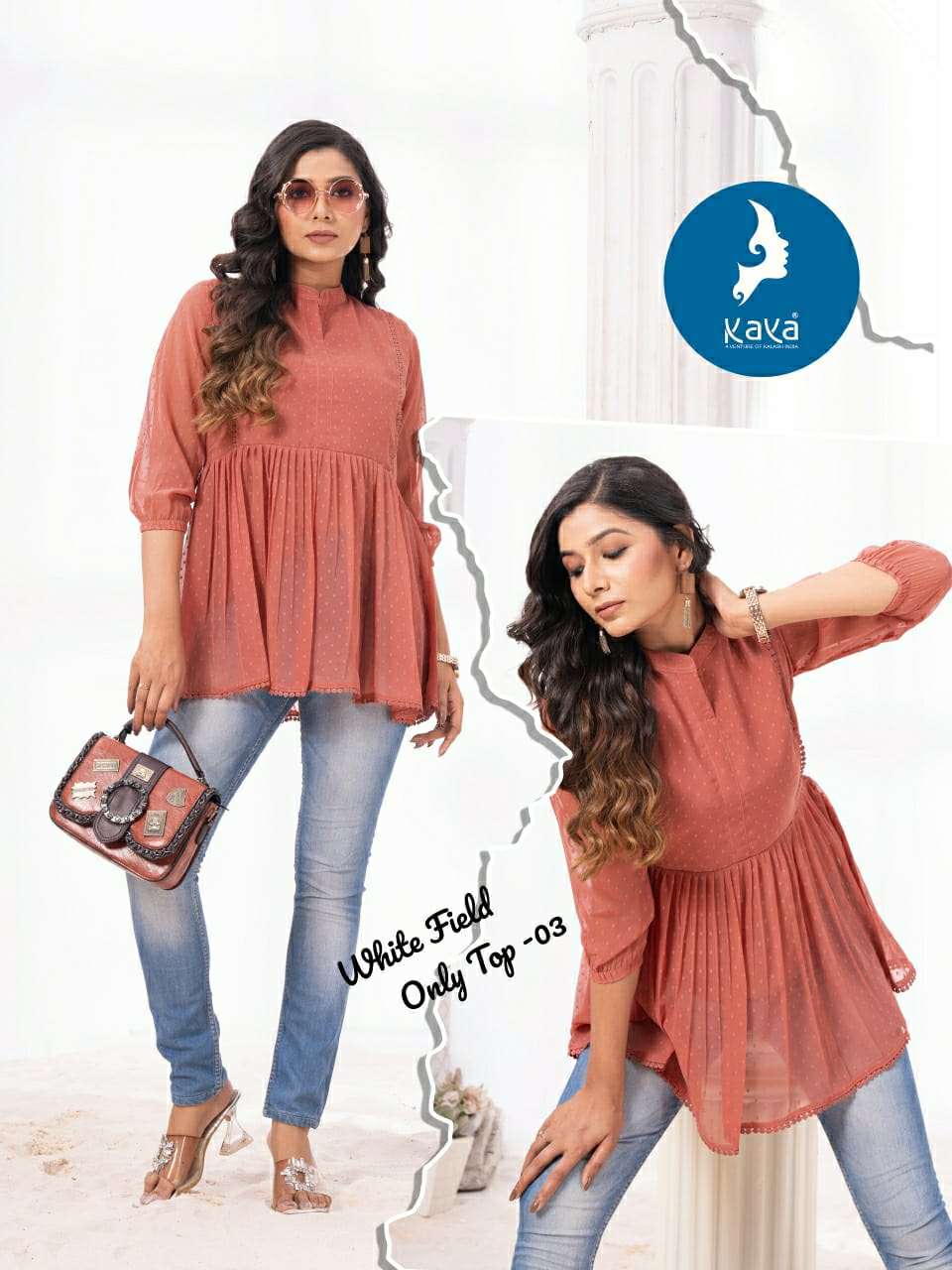 White Field Kaya Georgette Fancy Tops Wholesale Rate