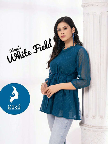 White Field Kaya Georgette Fancy Tops Wholesale Rate