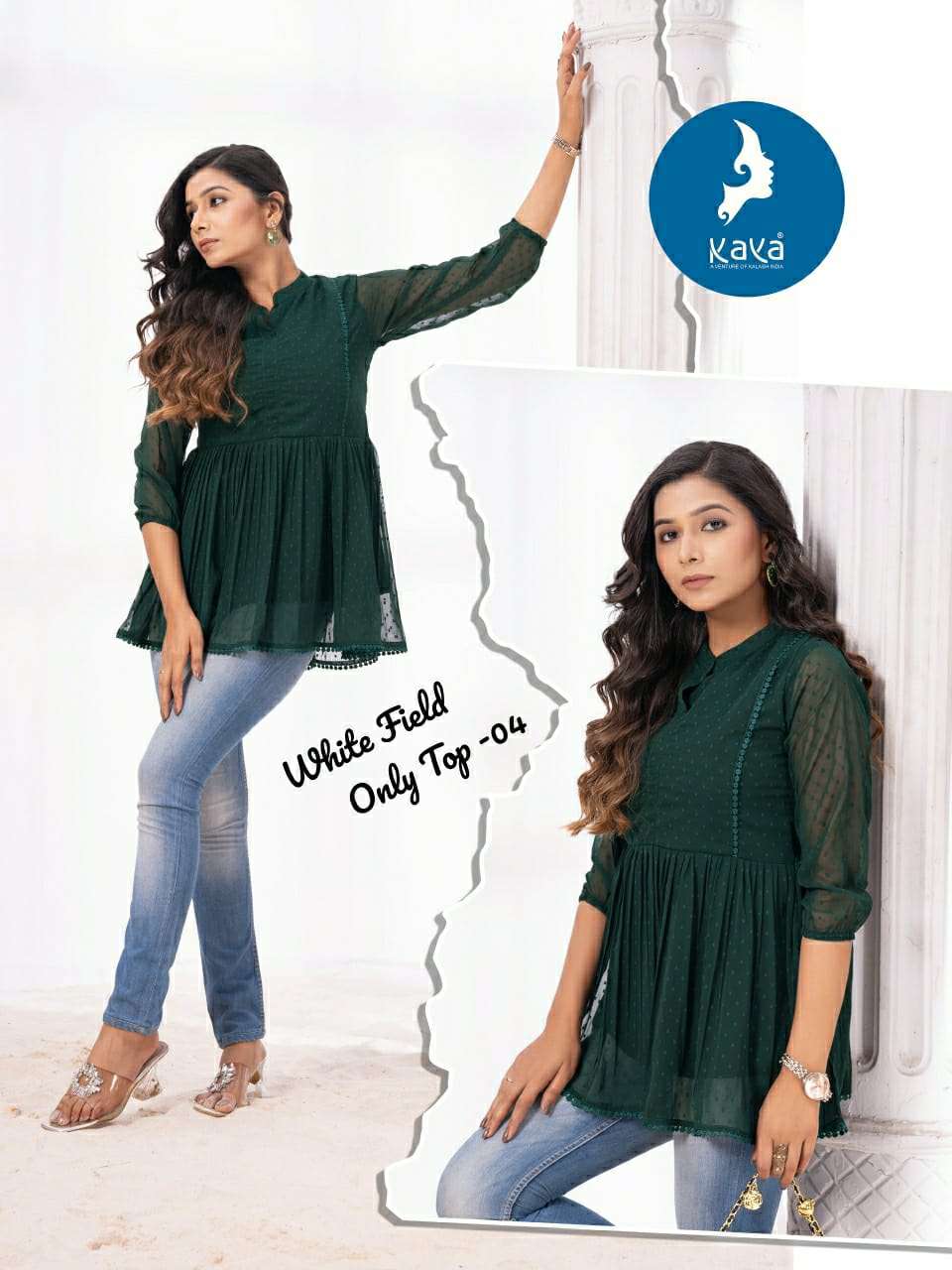 White Field Kaya Georgette Fancy Tops Wholesale Rate
