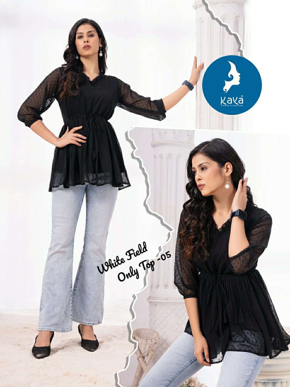 White Field Kaya Georgette Fancy Tops Wholesale Rate