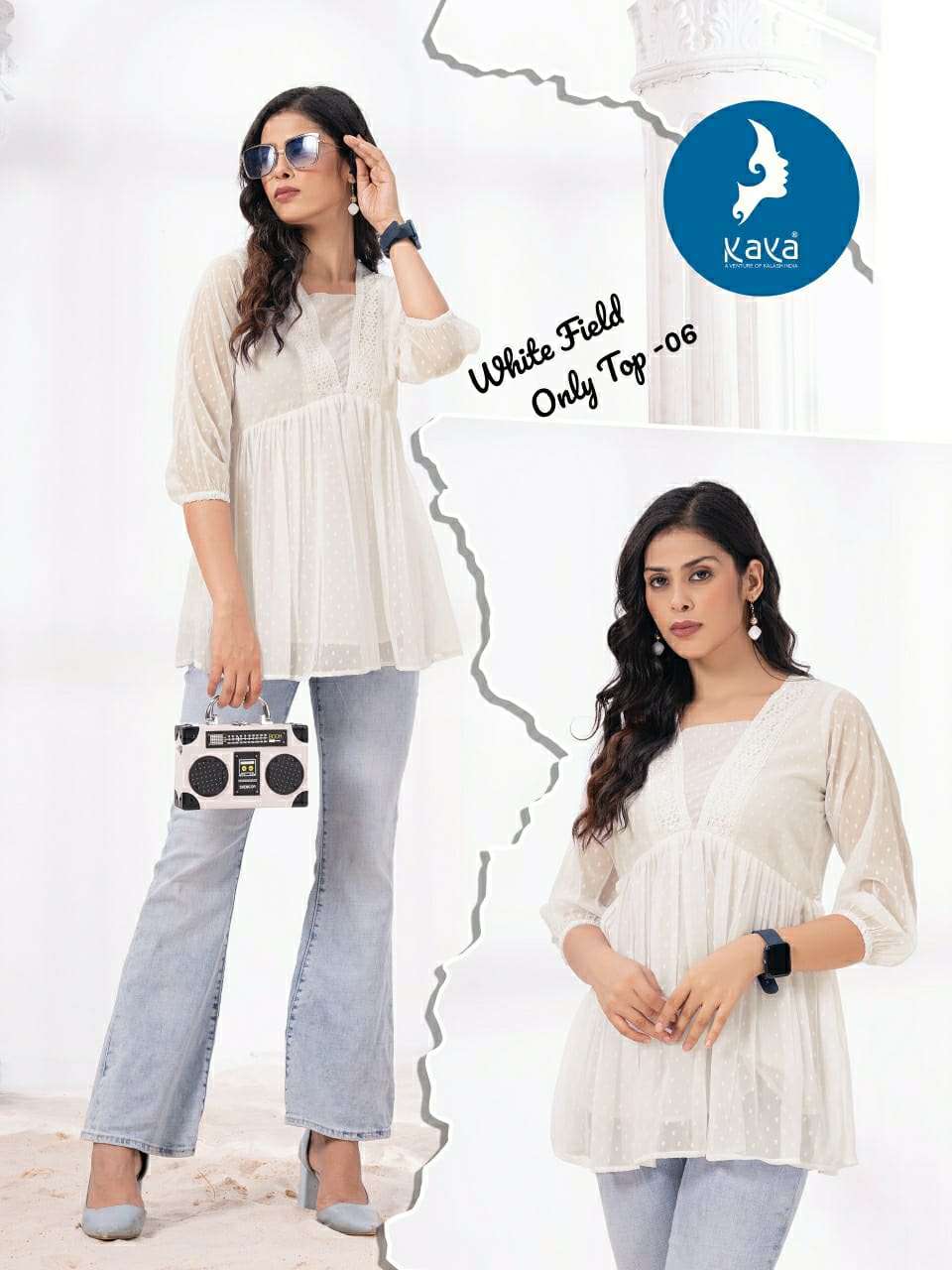 White Field Kaya Georgette Fancy Tops Wholesale Rate