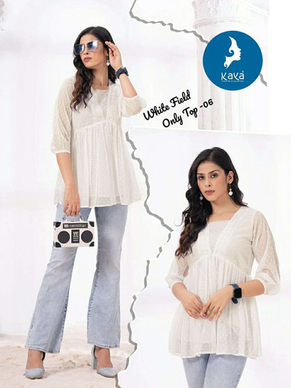 White Field Kaya Georgette Fancy Tops Wholesale Rate