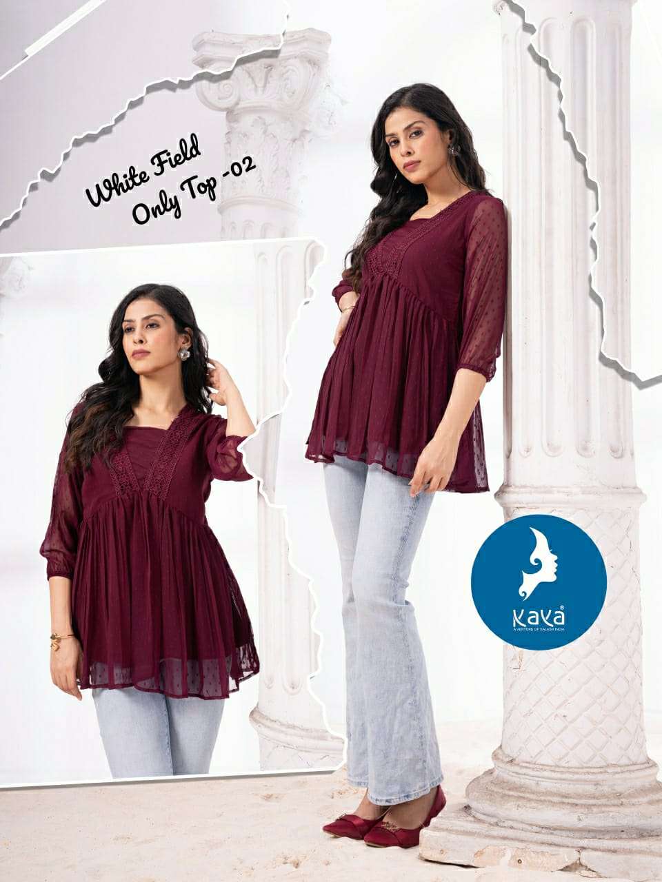 White Field Kaya Georgette Fancy Tops Wholesale Rate