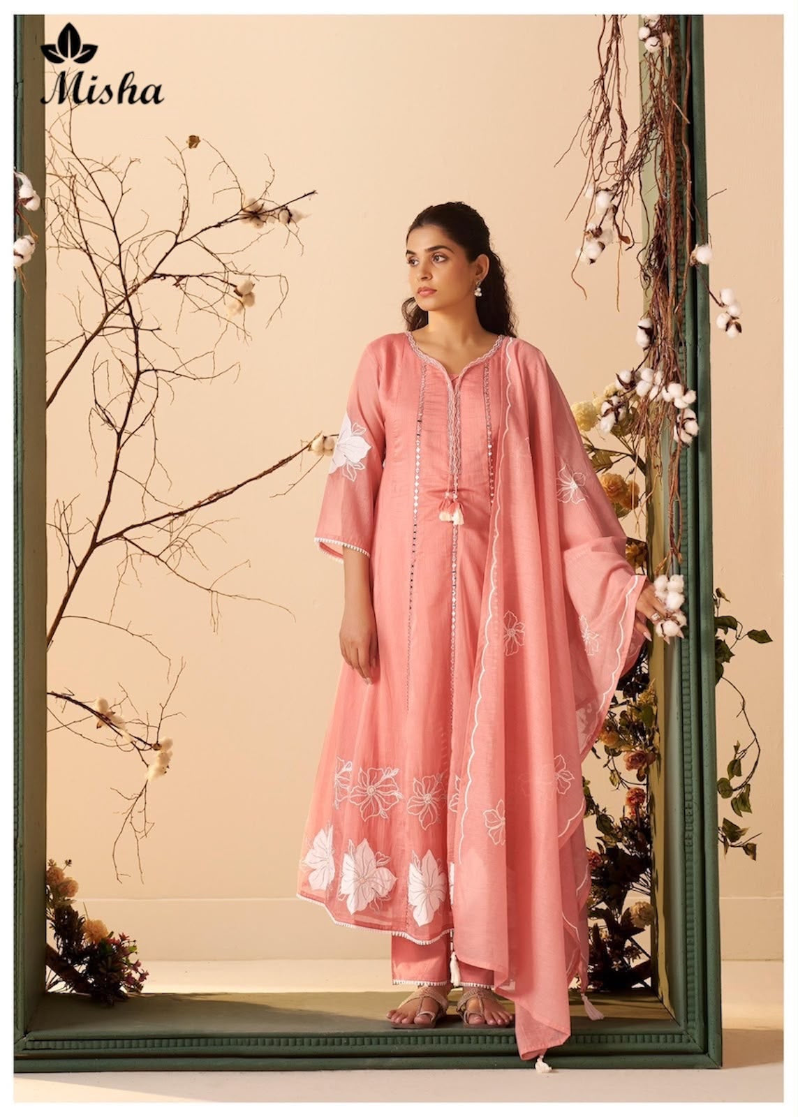 White Flower 2609 Misha Chanderi Readymade Anarkali Suits Exporter Gujarat
