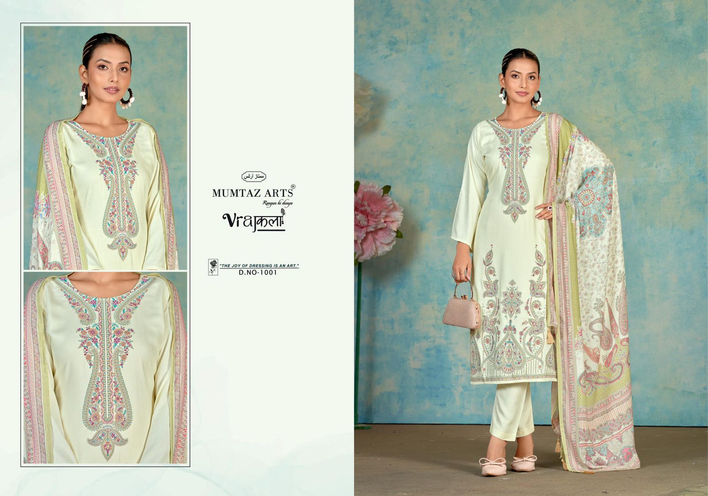 White Gold Mumtaz Arts Pure Viscose Pashmina Suits Supplier