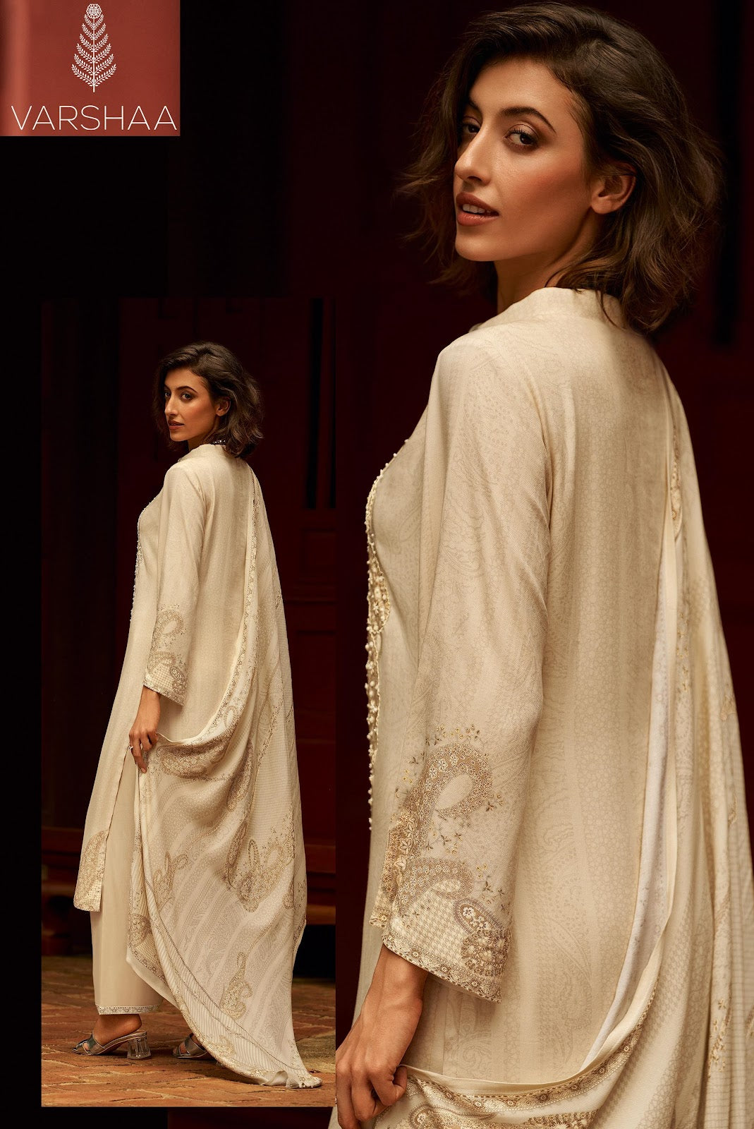 White Gold Varshaa Pashmina Suits Wholesale Price