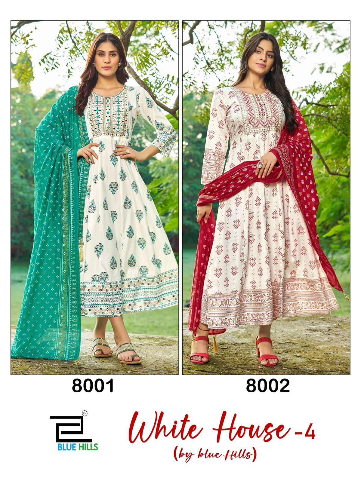 White House Vol 4 Blue Hills Rayon Foil Gown Dupatta Set Wholesale Price