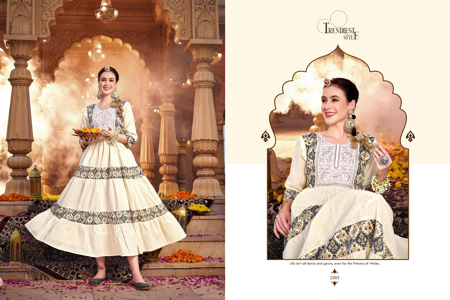 White Kasturi Poonam Designer Jacquard One Piece Gown Exporter