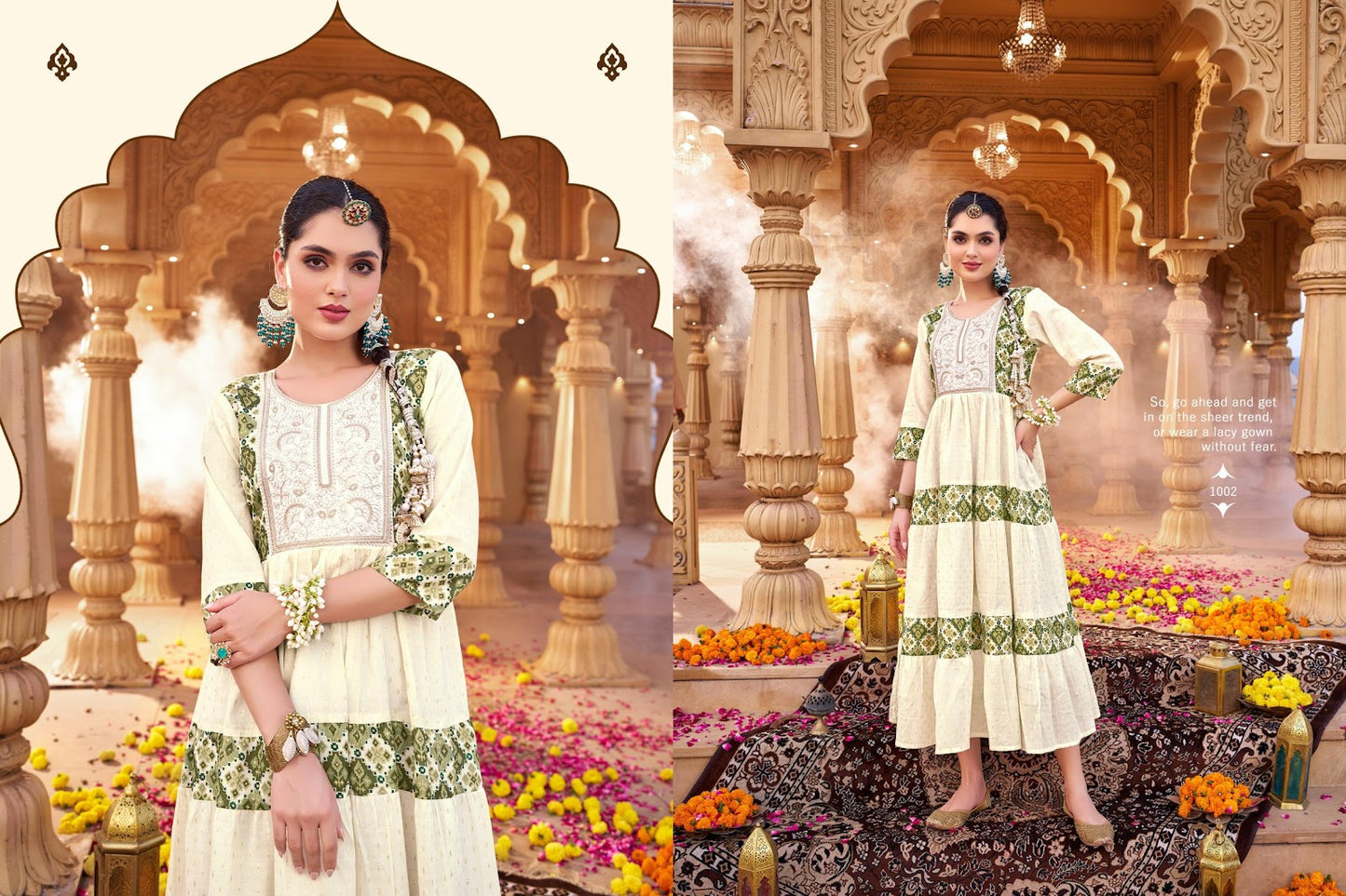 White Kasturi Poonam Designer Jacquard One Piece Gown Exporter