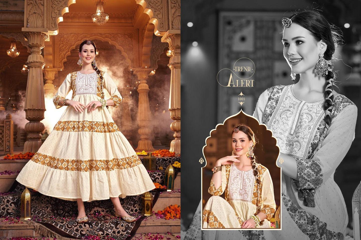White Kasturi Poonam Designer Jacquard One Piece Gown Exporter