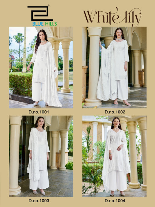 White Lily Blue Hills Rayon 14Kg Readymade Plazzo Style Suits Supplier Gujarat
