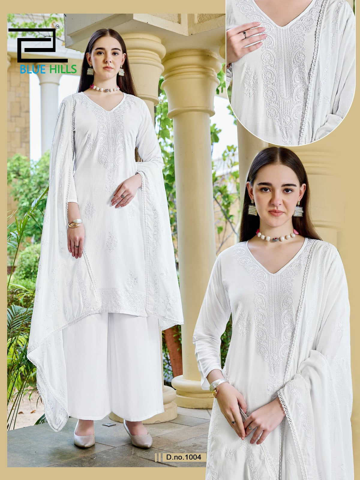 White Lily Blue Hills Rayon 14Kg Readymade Plazzo Style Suits Supplier Gujarat