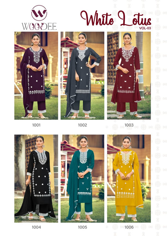 White Lotus Vol 3 Woodee Liva Rayon Readymade Pant Style Suits Wholesaler India