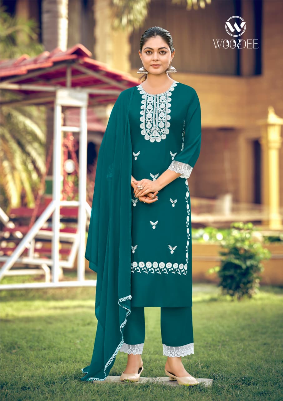 White Lotus Vol 3 Woodee Liva Rayon Readymade Pant Style Suits Wholesaler India