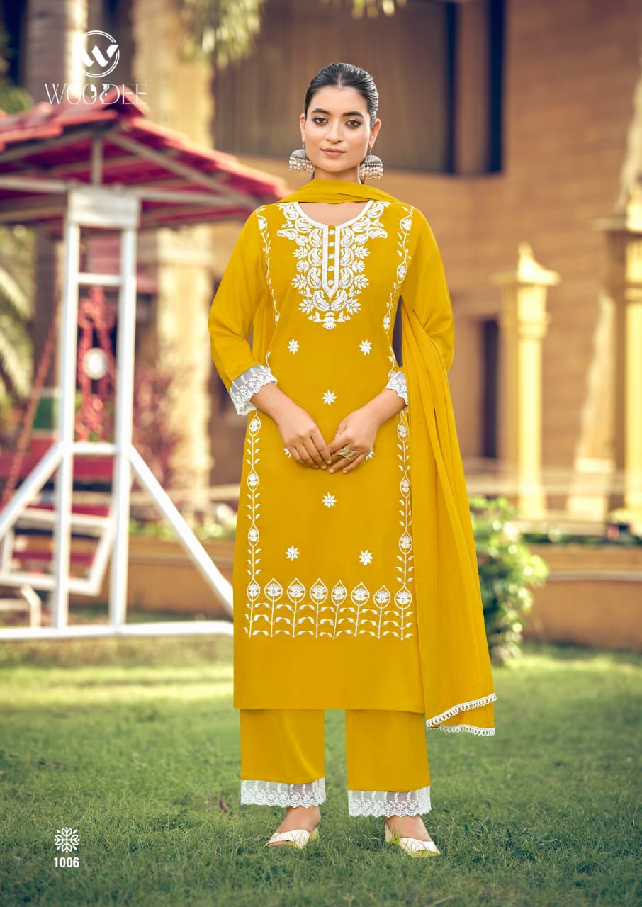 White Lotus Vol 3 Woodee Liva Rayon Readymade Pant Style Suits Wholesaler India