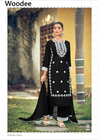 White Lotus Vol 3 Woodee Liva Rayon Readymade Pant Style Suits Wholesaler India