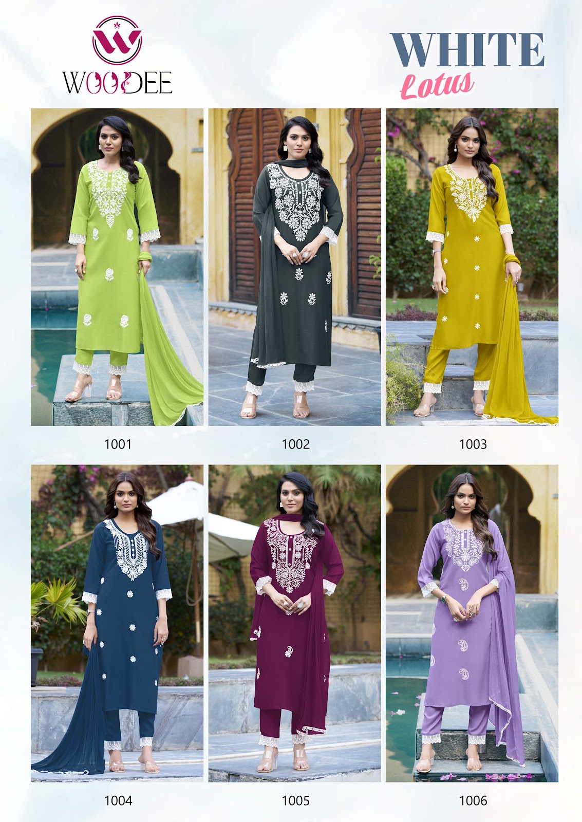 White Lotus Woodee Liva Rayon Readymade Pant Style Suits Supplier Ahmedabad