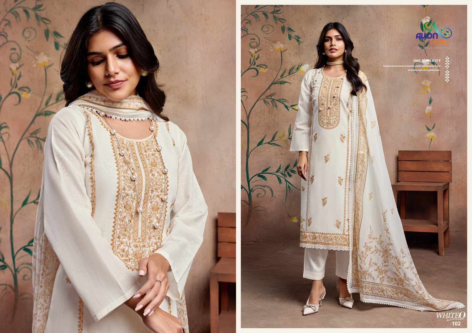 White O Queen Avon Trendz Linen Pant Style Suits Manufacturer India