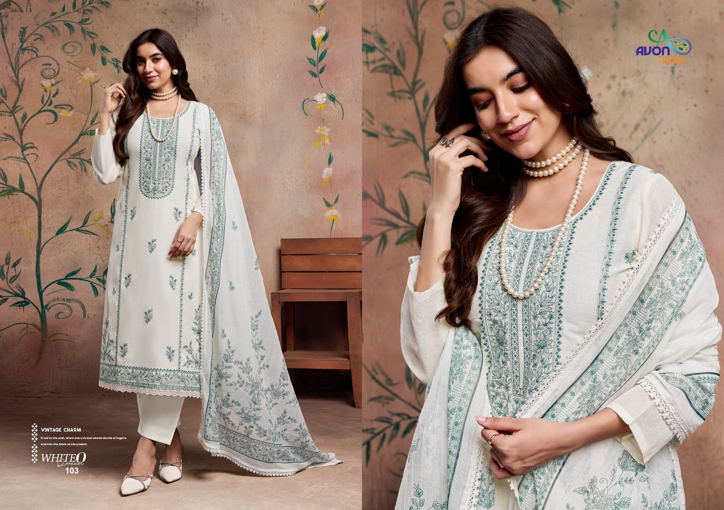 White O Queen Avon Trendz Linen Pant Style Suits Manufacturer India