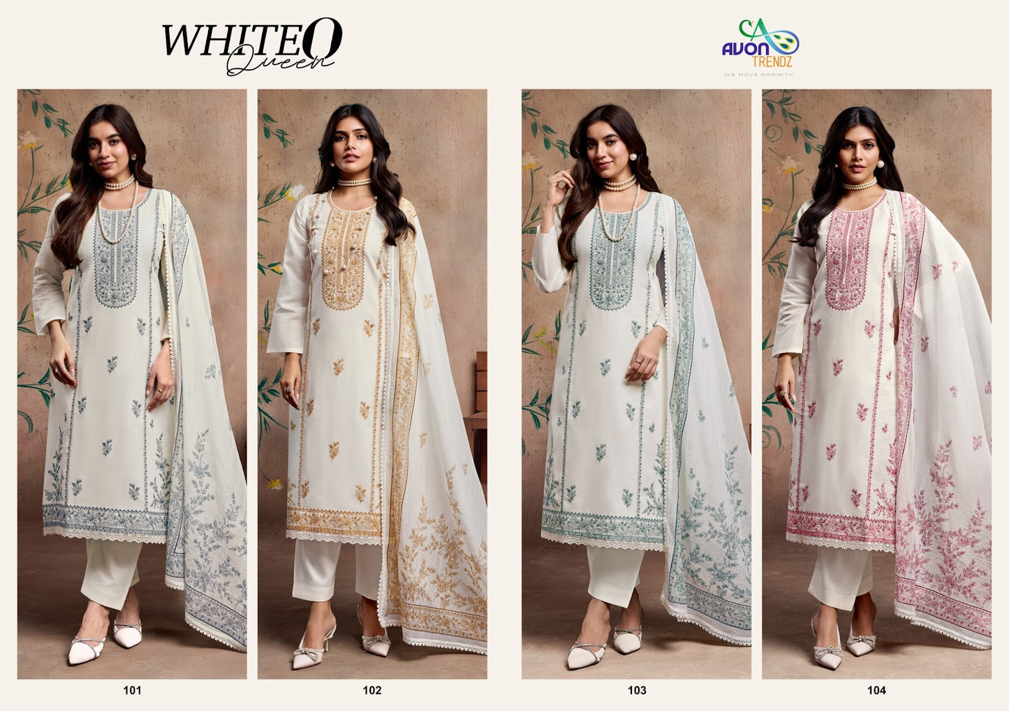 White O Queen Avon Trendz Linen Pant Style Suits Manufacturer India