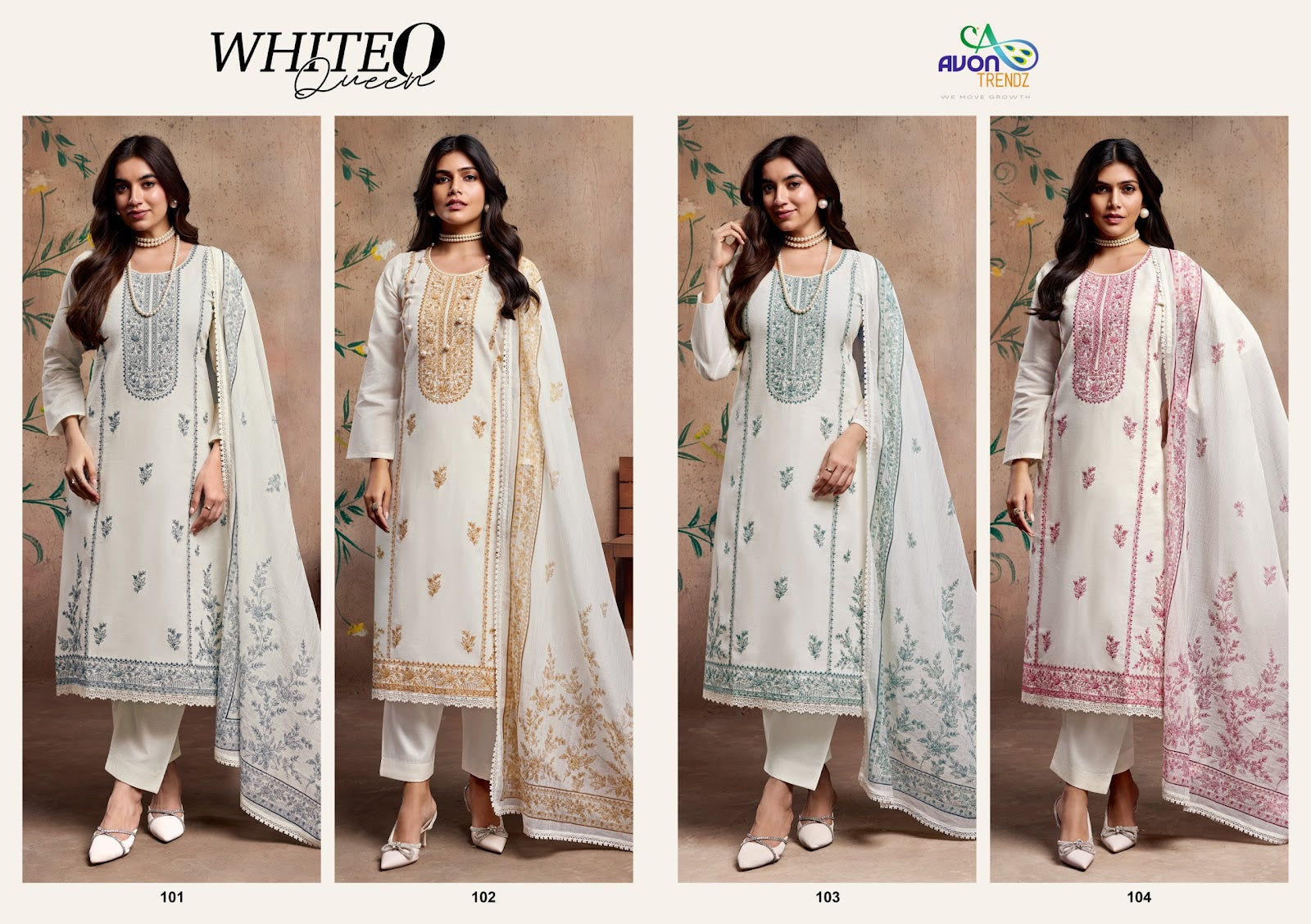 White O Queen Avon Trendz Linen Pant Style Suits Manufacturer India