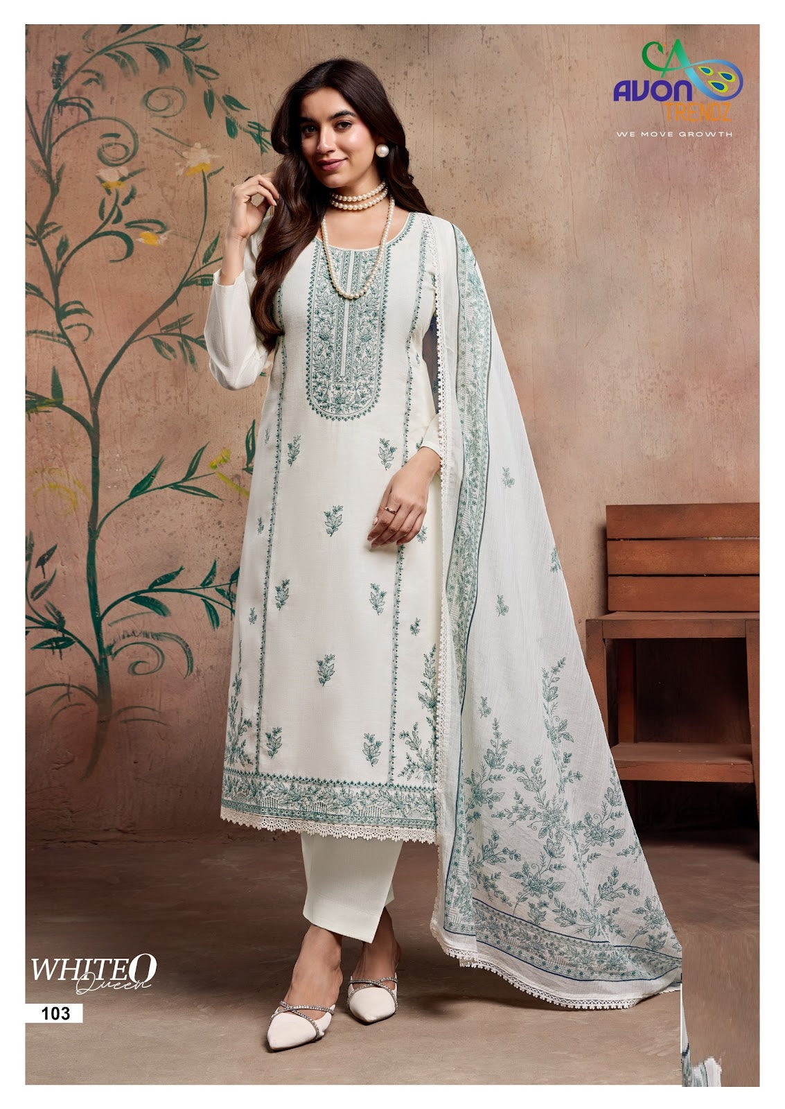 White O Queen Avon Trendz Linen Pant Style Suits Manufacturer India