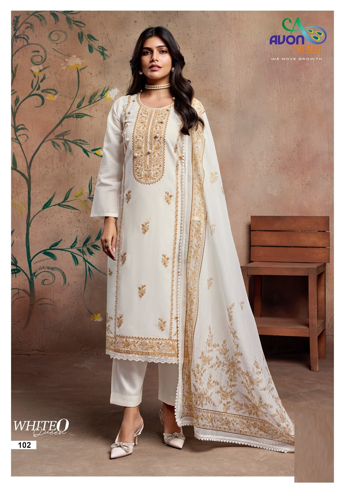 White O Queen Avon Trendz Linen Pant Style Suits Manufacturer India