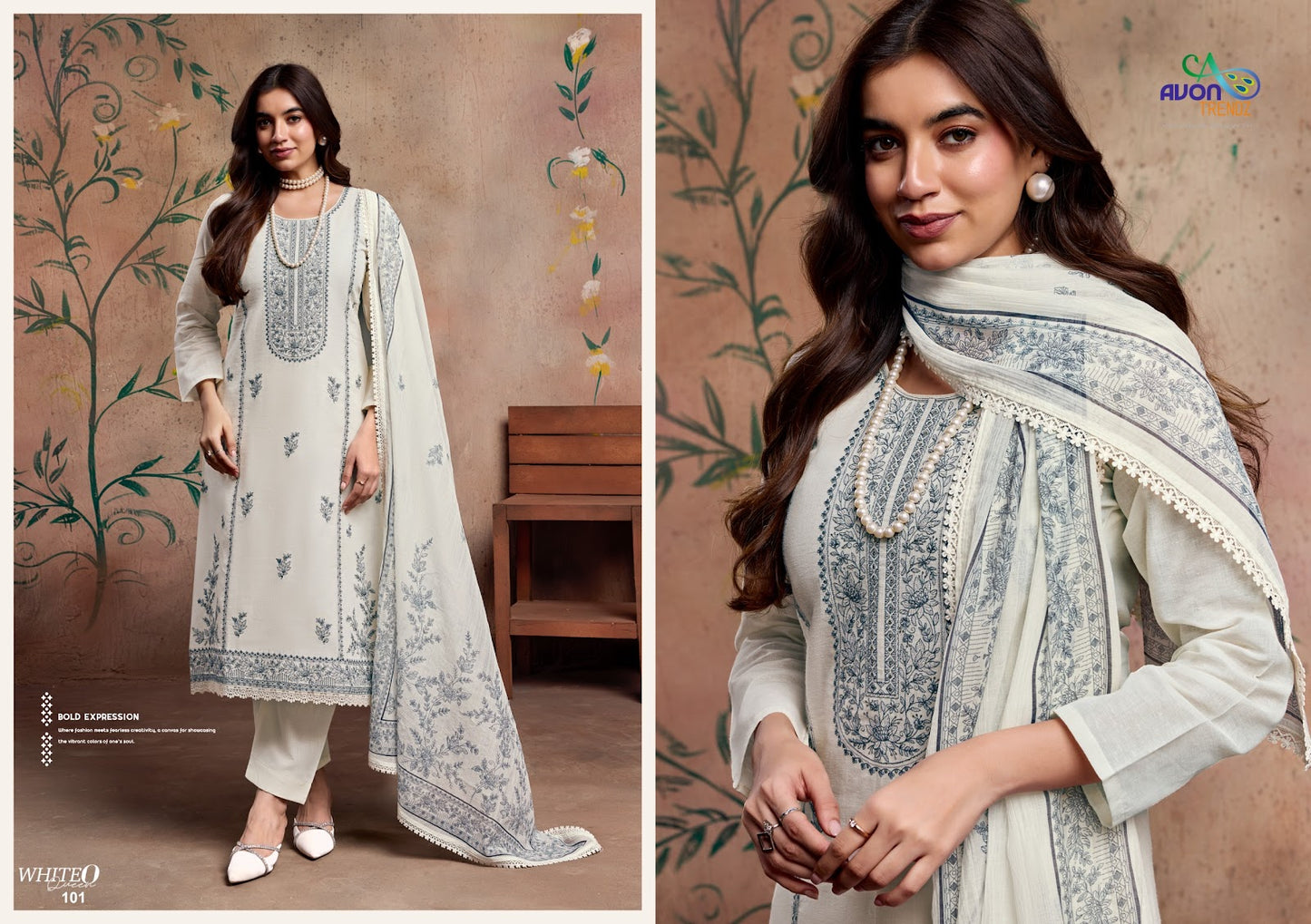 White O Queen Avon Trendz Linen Pant Style Suits Manufacturer India