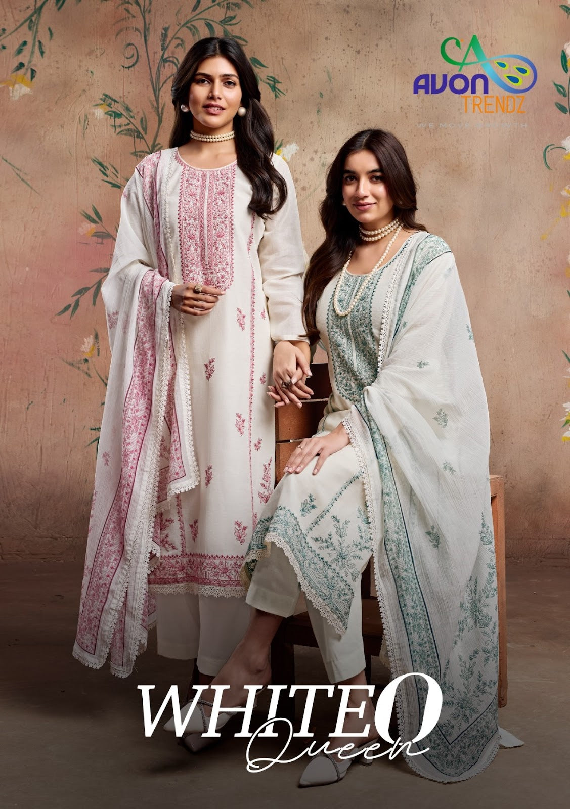 White O Queen Avon Trendz Linen Pant Style Suits Manufacturer India