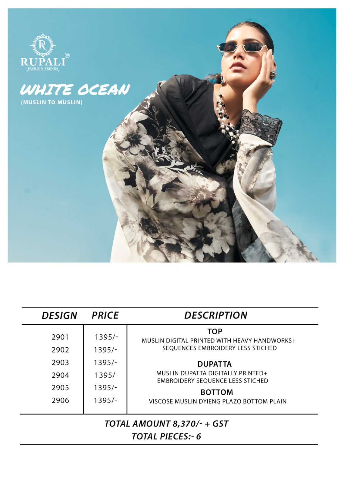 White Ocean Rupali Muslin Pant Style Suits Manufacturer