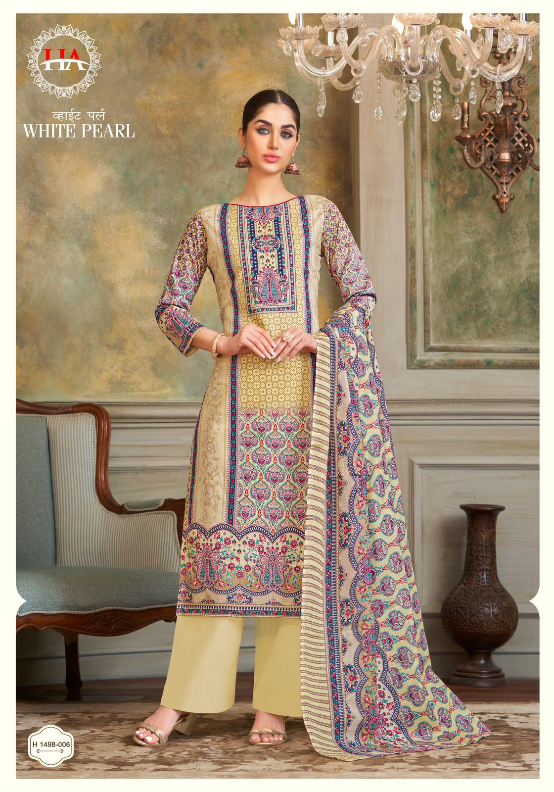 White Pearl Harshit Fashion Cambric Cotton Pant Style Suits