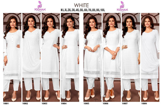 White Plus Size Poonam Designer Rayon Readymade Pant Style Suits Manufacturer
