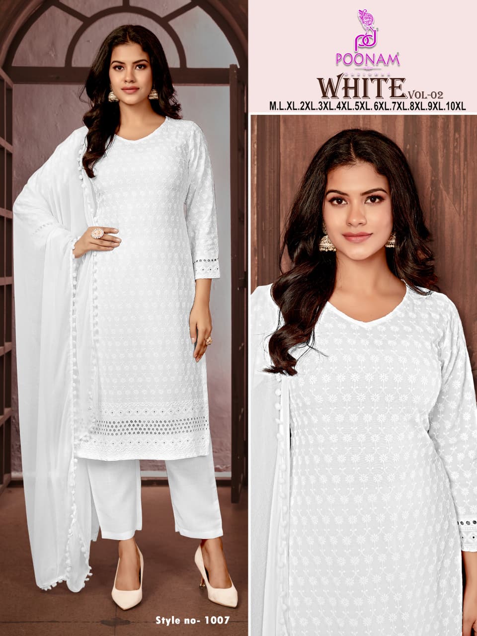 White Plus Size Poonam Designer Rayon Readymade Pant Style Suits Manufacturer