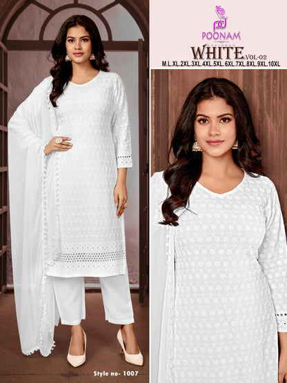 White Plus Size Poonam Designer Rayon Readymade Pant Style Suits Manufacturer