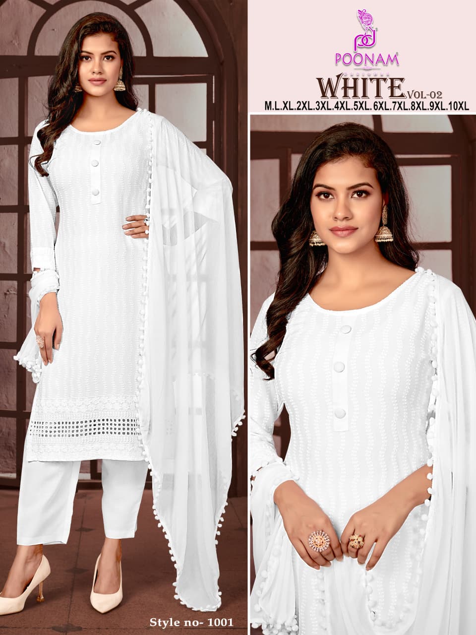 White Plus Size Poonam Designer Rayon Readymade Pant Style Suits Manufacturer