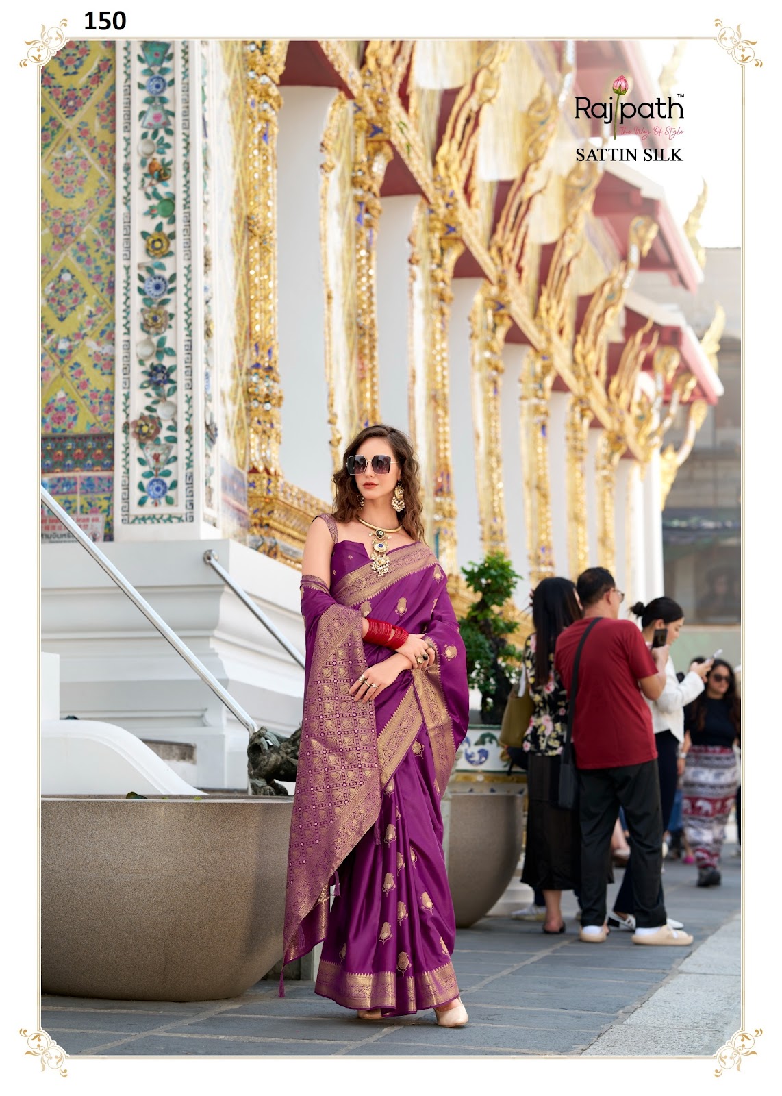 White Rose 149-154 Rajpath Satin Silk Sarees Supplier