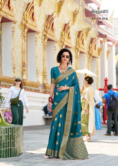 White Rose 149-154 Rajpath Satin Silk Sarees Supplier
