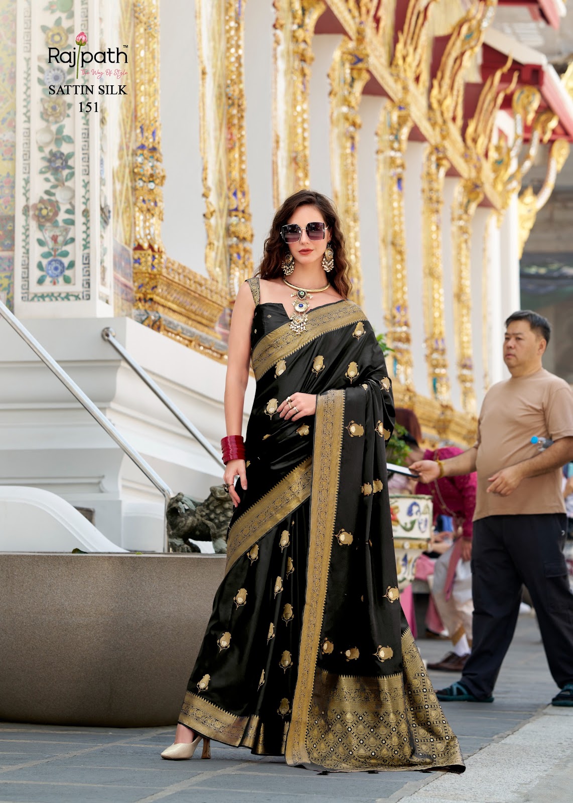 White Rose 149-154 Rajpath Satin Silk Sarees Supplier