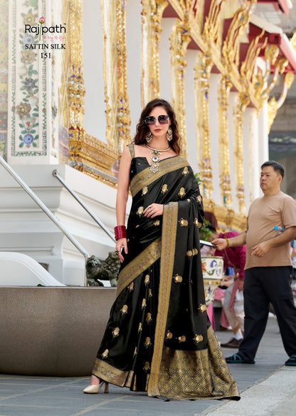 White Rose 149-154 Rajpath Satin Silk Sarees Supplier