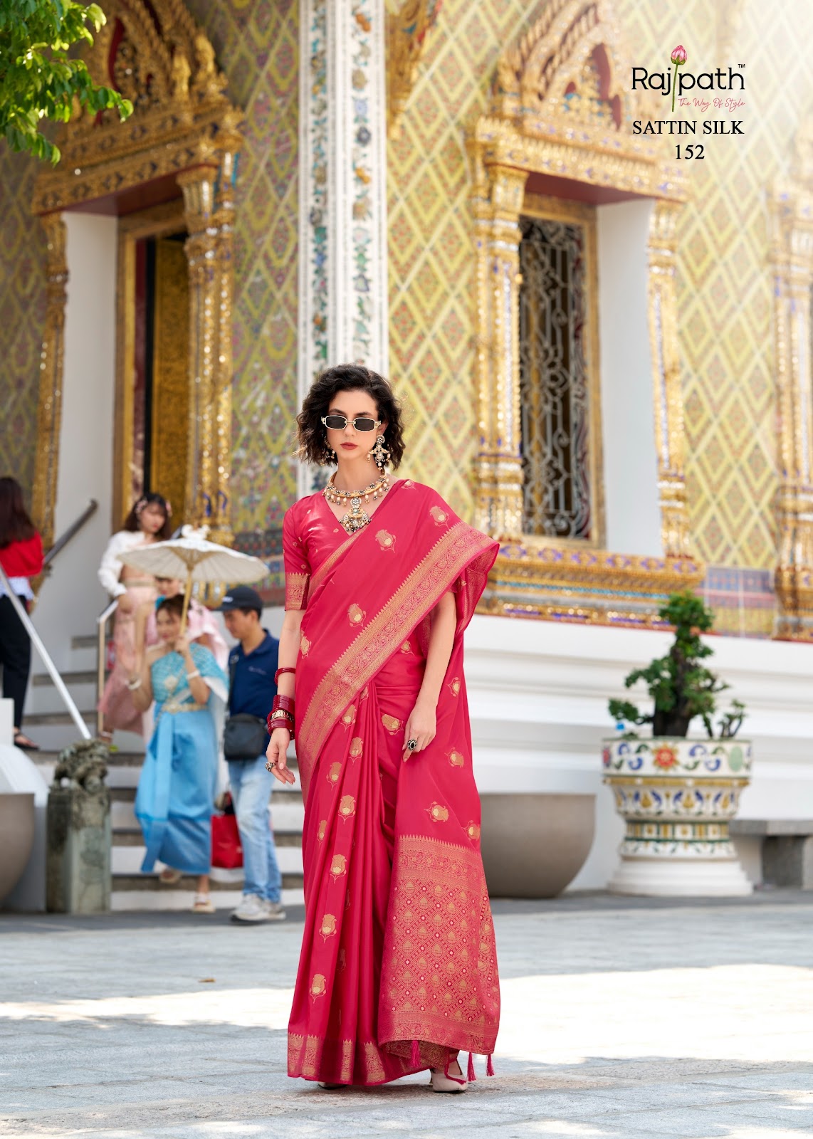 White Rose 149-154 Rajpath Satin Silk Sarees Supplier
