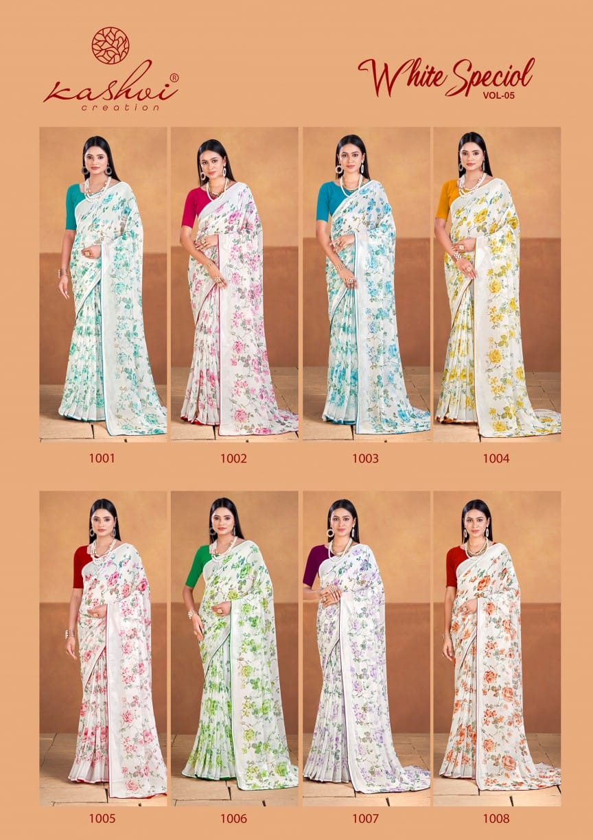 White Special Vol 5 Kashvi Creation Dull Moss Sarees Wholesale Price