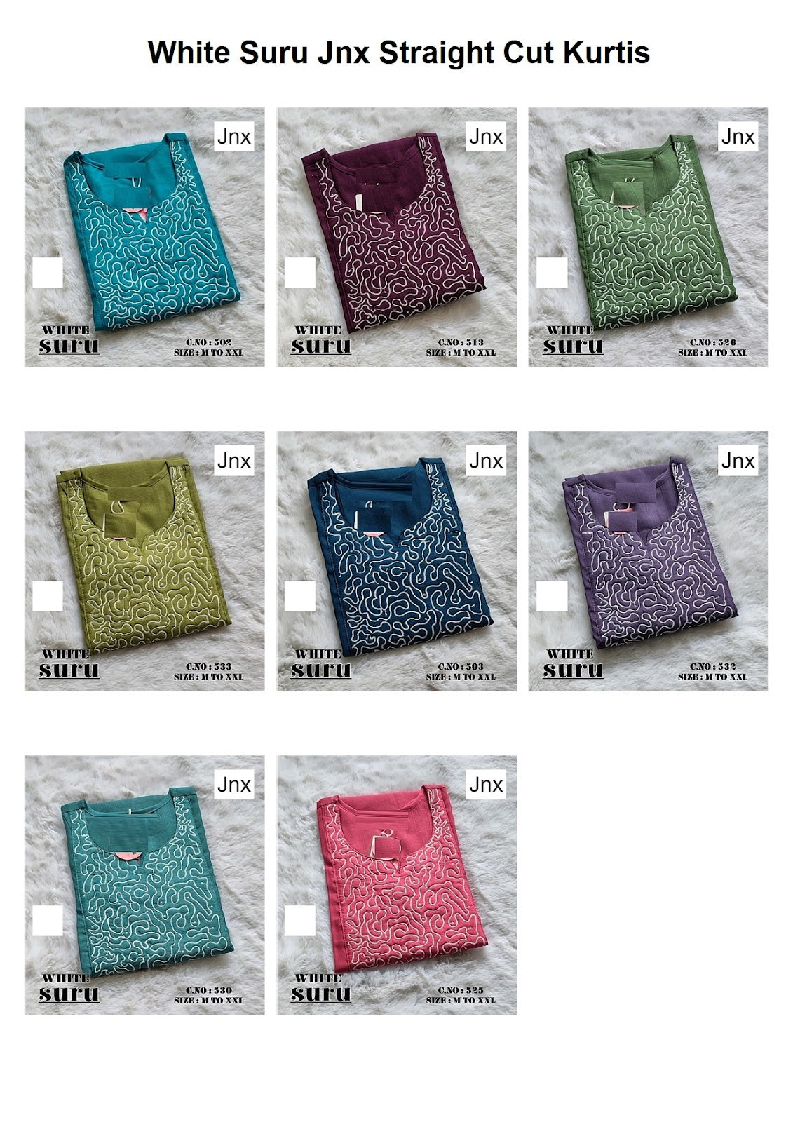 White Suru Jnx Vertican Straight Cut Kurtis Exporter