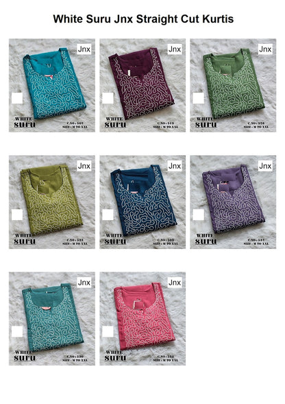 White Suru Jnx Vertican Straight Cut Kurtis Exporter